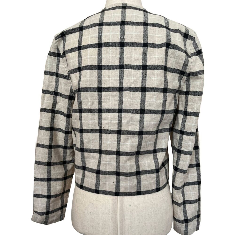 VTG 90s Plaid Linen Blazer – Minimalist Preppy Cropped Jacket – Mid Century Mod - Picture 4 of 8